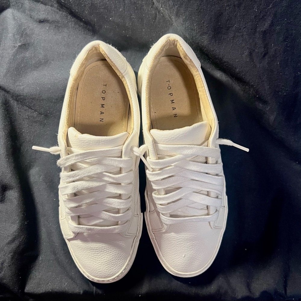 Topman Classic All-White Vegan Leather Sneakers - Size 8